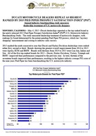 DUCATI MOTORCYCLE DEALERS REPEAT AS HIGHEST RANKED BY 2015 PIED PIPER PROSPECT SATISFACTION INDEX(R) (PSI(R)) Annual industry benchmarking study measures dealership treatment of U.S. motorcycle shoppers