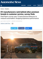 Automotive News EV manufacturers rank behind other premium brands in customer service, survey finds